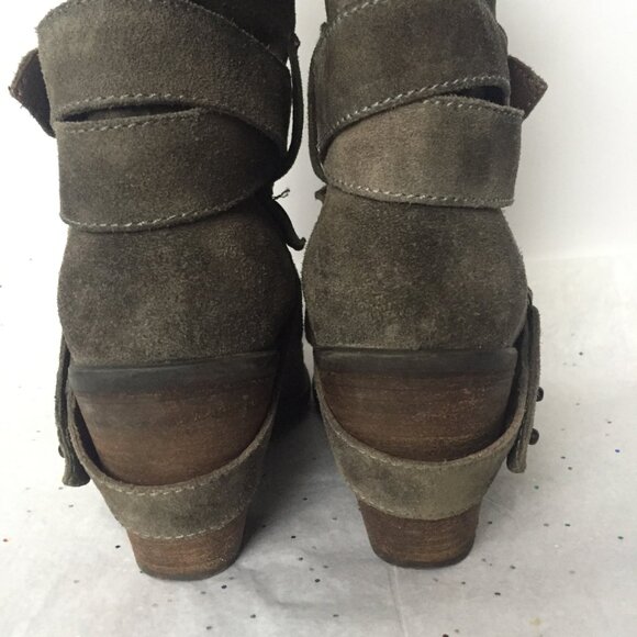 Janet & Janet Italy Gray Taupe mid calf pull on boot Size 38.5 Bohemian Western - Picture 8 of 16